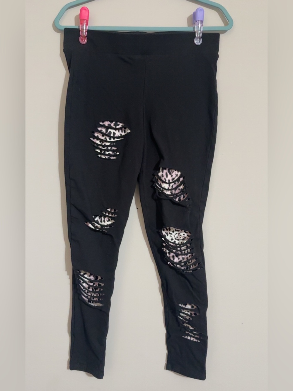 Torrid Black Slashed Leggings with Leopard Underlayer